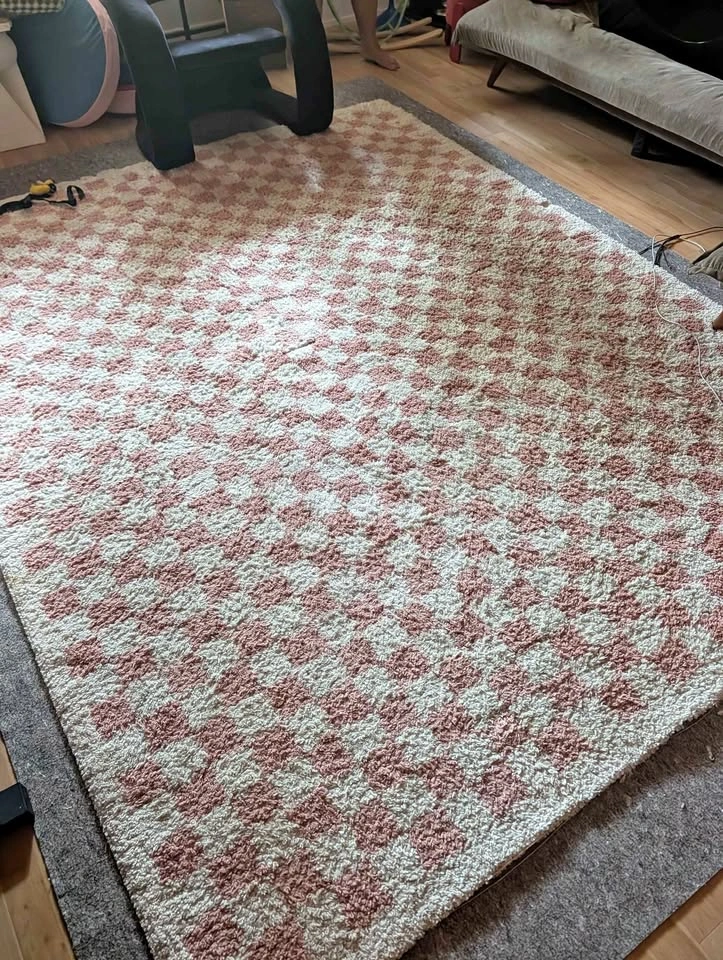 Walker Checkered Pink/Cream Plush Shag Area Rug