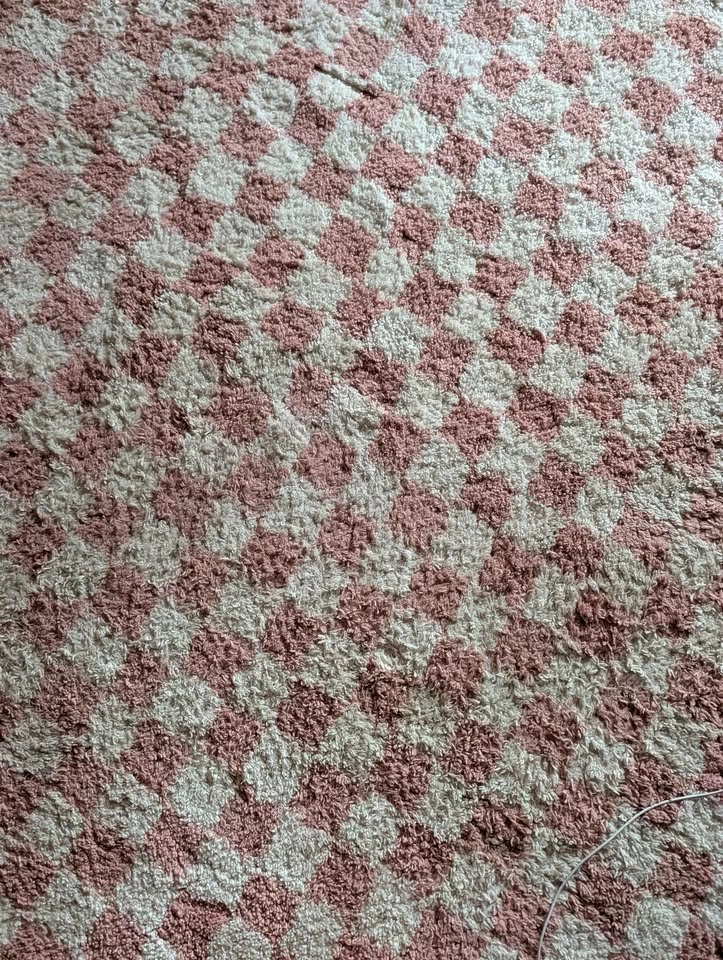 Walker Checkered Pink/Cream Plush Shag Area Rug - photo 4