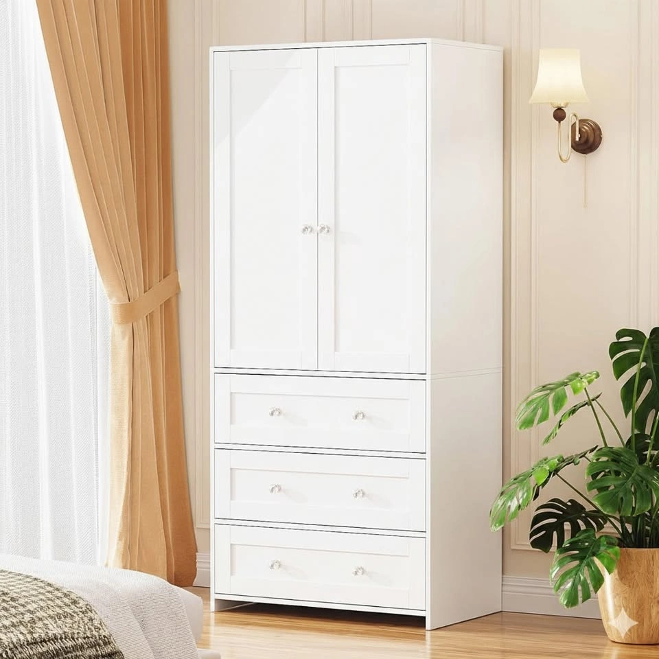 Modern White Wardrobe Cabinet with Drawers - photo 2
