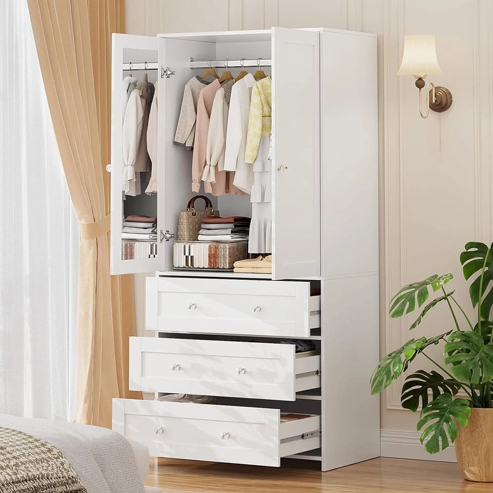 Modern White Wardrobe Cabinet with Drawers - photo 3