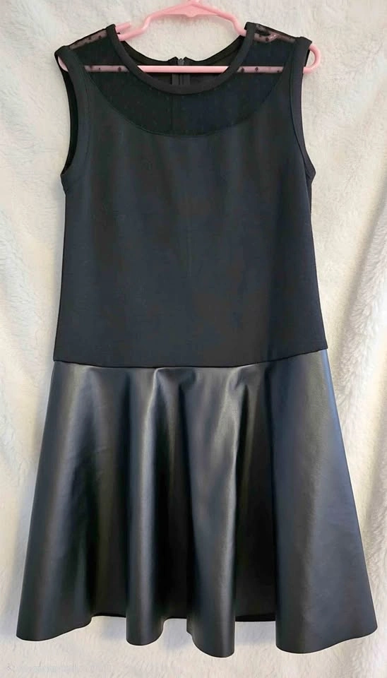 Black Sleeveless Dress with Faux Leather Skirt