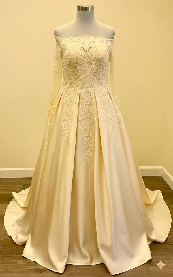JJ's House Off-The-Shoulder Lace Wedding Dress