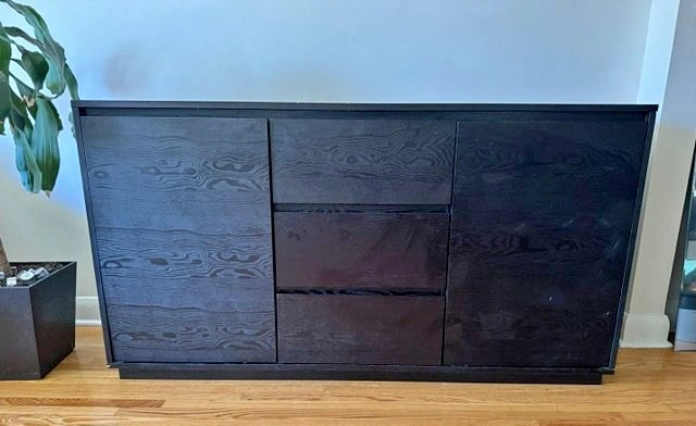 Modern Black Wood Grain Sideboard / Buffet Cabinet