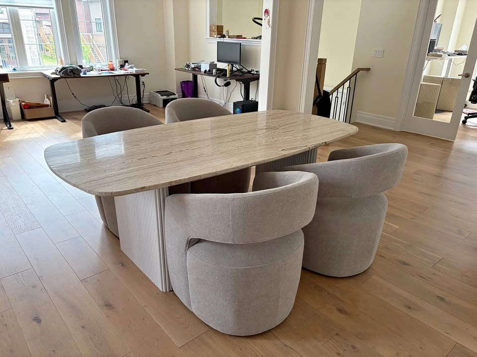 Mobilia Travertine Dining Table with Fluted Base and 4 Chairs