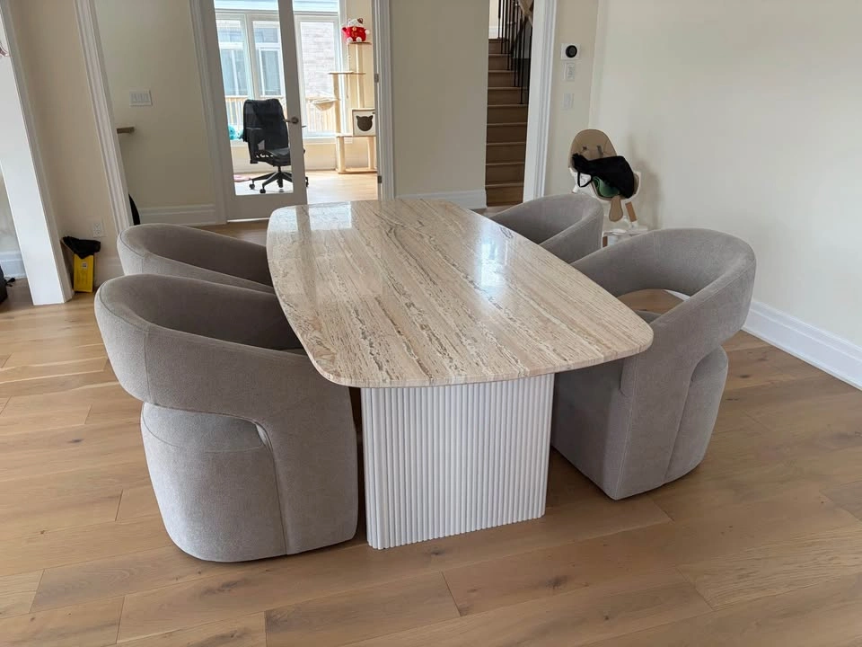 Mobilia Travertine Dining Table with Fluted Base and 4 Chairs - photo 2