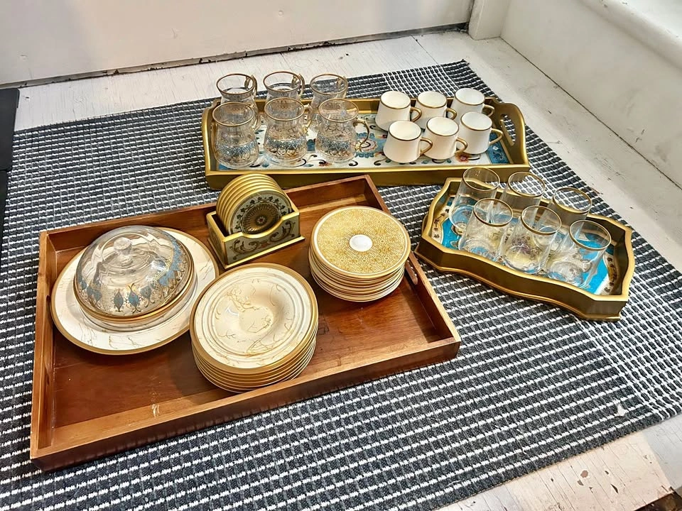 Vintage Middle Eastern Tea & Coffee Serving Set with Matching Tr