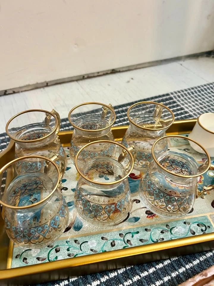 Vintage Middle Eastern Tea & Coffee Serving Set with Matching Tr - photo 3
