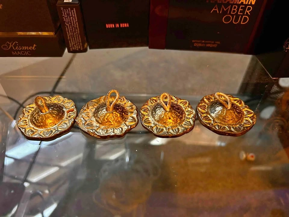 Set of 4 Vintage Gold-Tone Floral Oil-Wick Holders