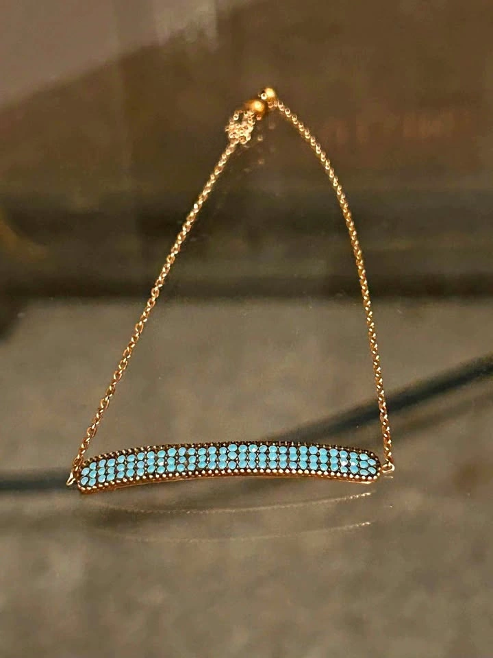 Gold-Tone Turquoise-Coloured Pavé Bar bracelet 925 silver