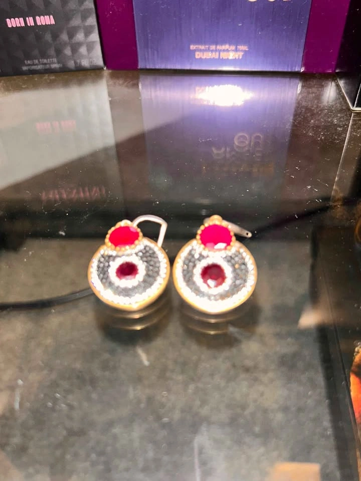 Red & Black Rhinestone Round Drop Earrings – 925 silver - photo 2