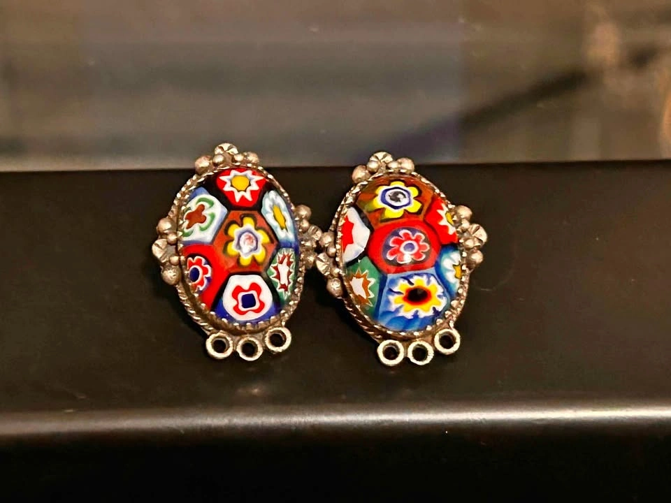 Pair of Vintage-Style Millefiori Floral Glass earrings