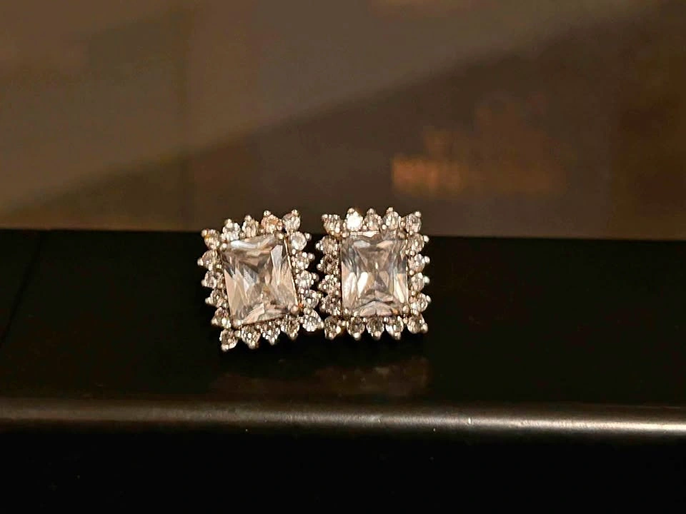 Square Clear Crystal Halo Stud Earrings 925 silver