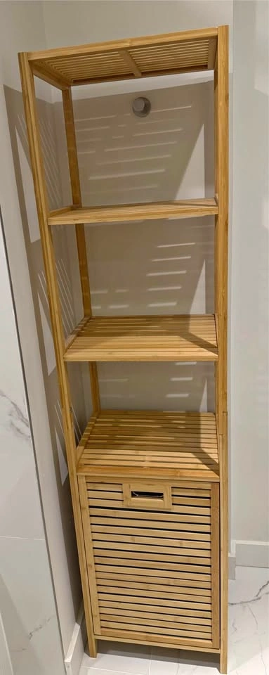Bamboo Shelving Unit 4-tier with Laundry Hamper