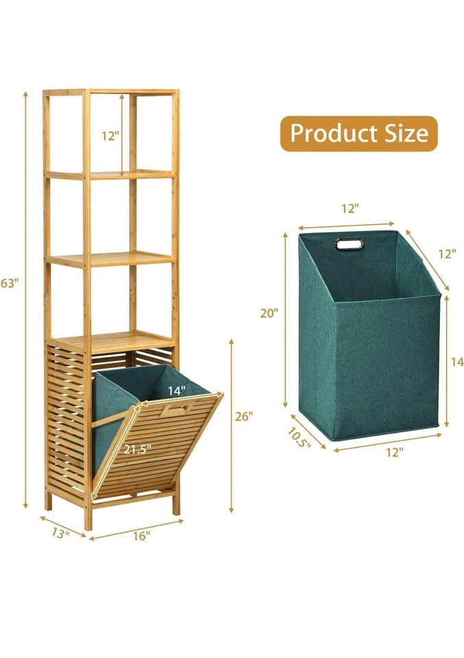 Bamboo Shelving Unit 4-tier with Laundry Hamper - photo 3