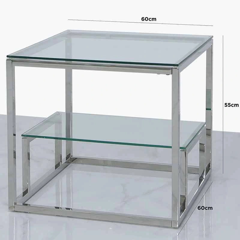 Large Stainless Steel & Glass Tiered End Table - photo 2