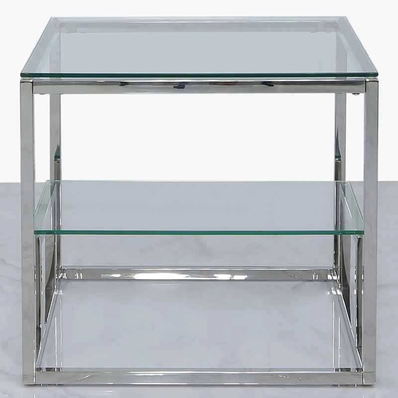 Large Stainless Steel & Glass Tiered End Table - photo 3