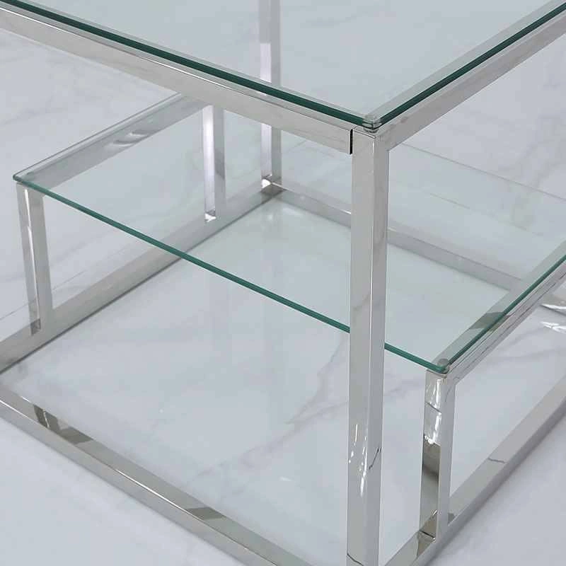 Large Stainless Steel & Glass Tiered End Table - photo 4
