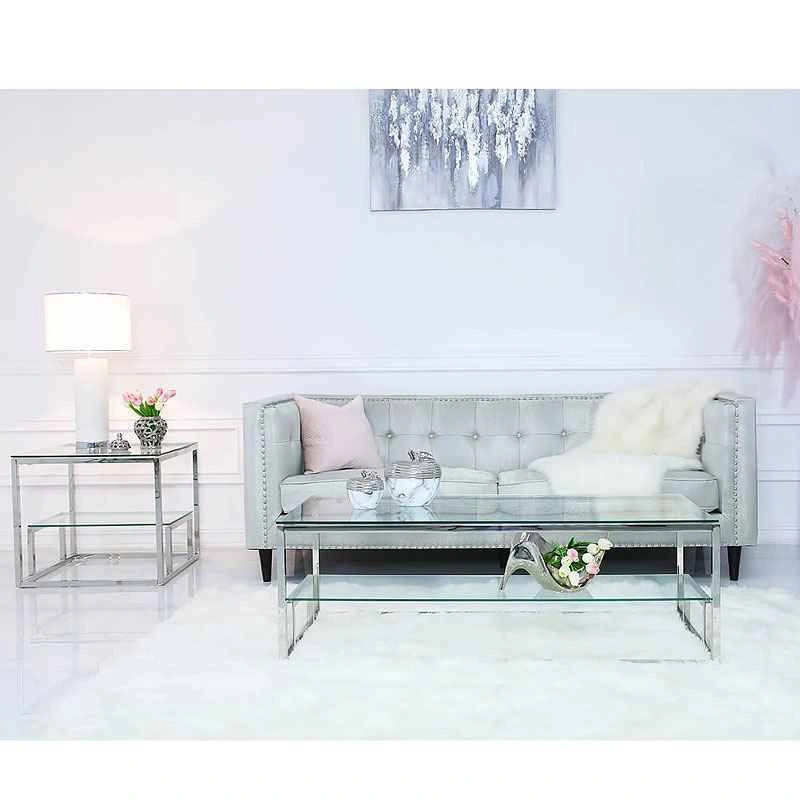 Large Stainless Steel & Glass Tiered End Table - photo 5