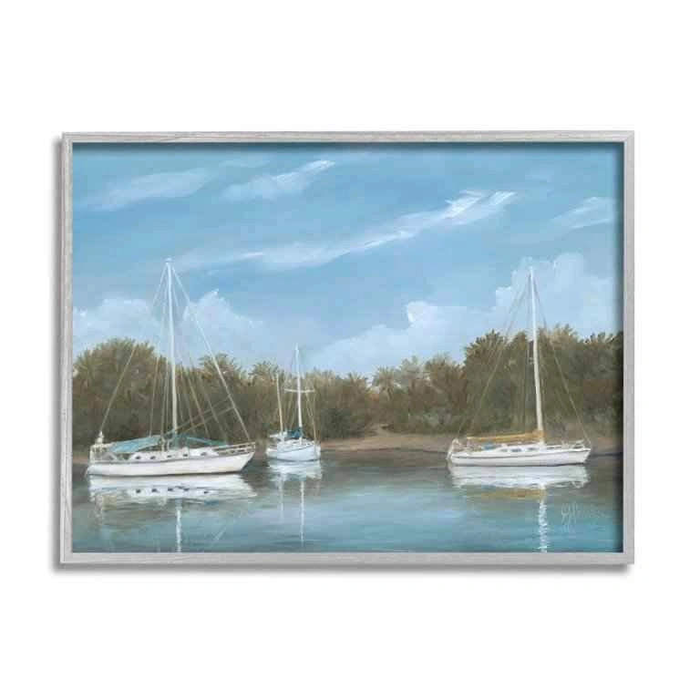 Drifting Boats Nautical Marina Framed Art by Georgia Janisse