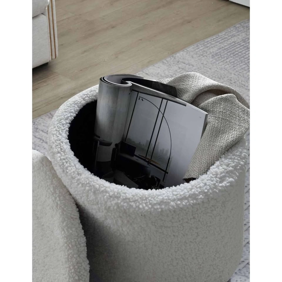 NWT 2 White Bouclé Storage Ottomans with Lids - photo 4