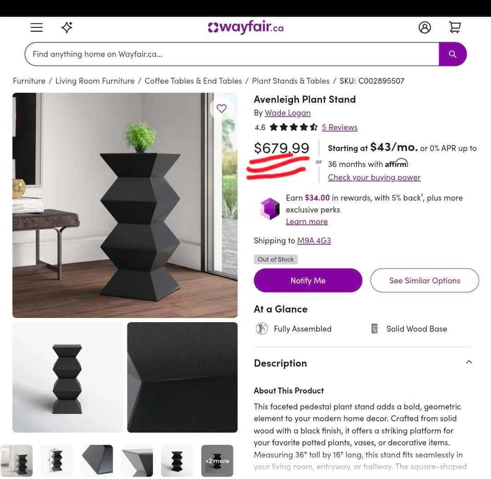 Modern Designer Black Geometric Pedestal Display Stand 36" - photo 2