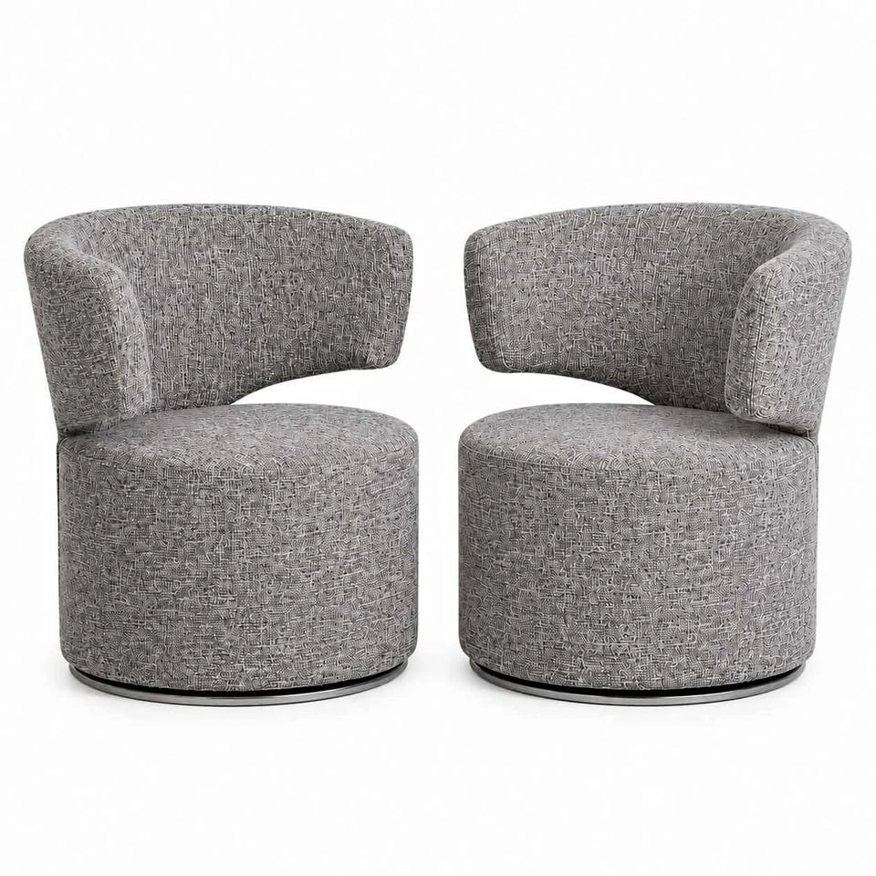 Two Structube Stacy Swivel Barrel Chairs – Grey Tweed