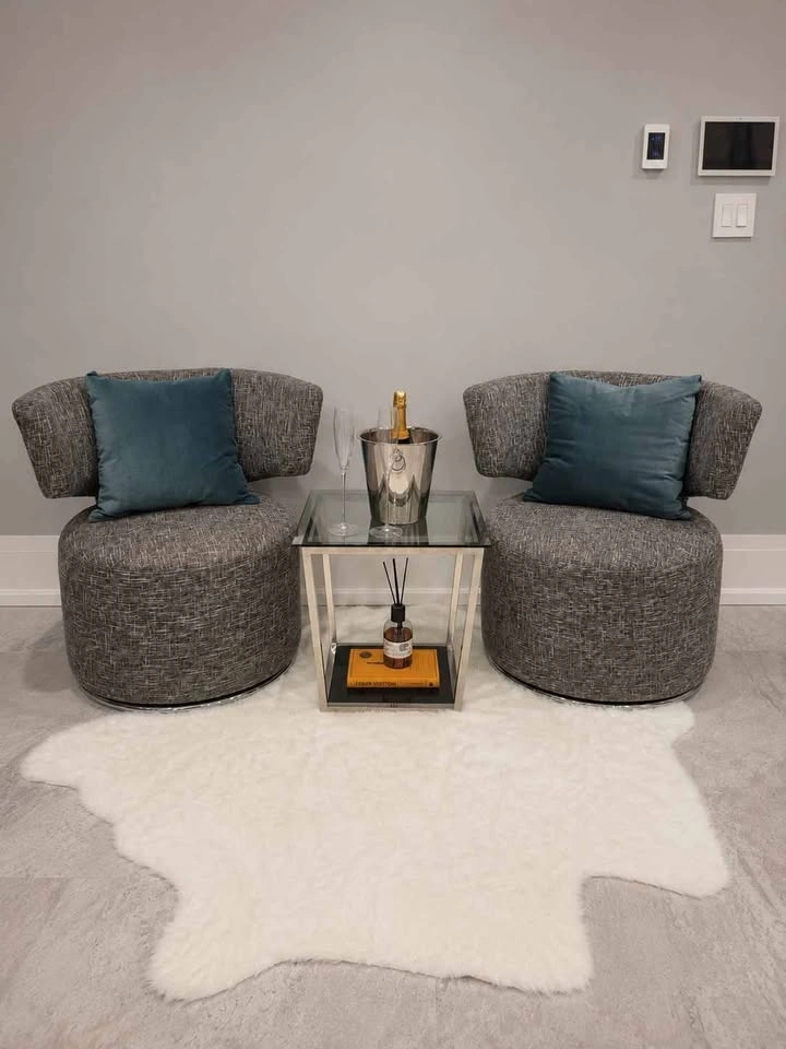 Two Structube Stacy Swivel Barrel Chairs – Grey Tweed - photo 2