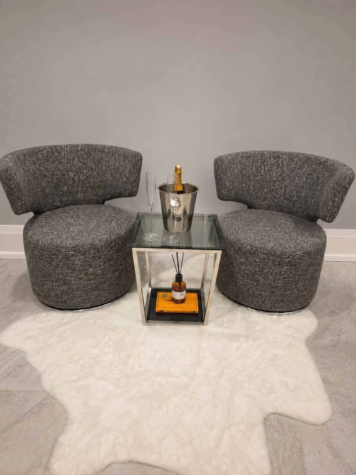 Two Structube Stacy Swivel Barrel Chairs – Grey Tweed - photo 3
