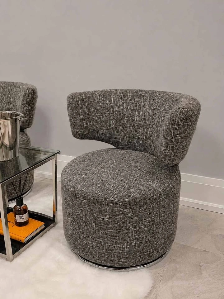 Two Structube Stacy Swivel Barrel Chairs – Grey Tweed - photo 4
