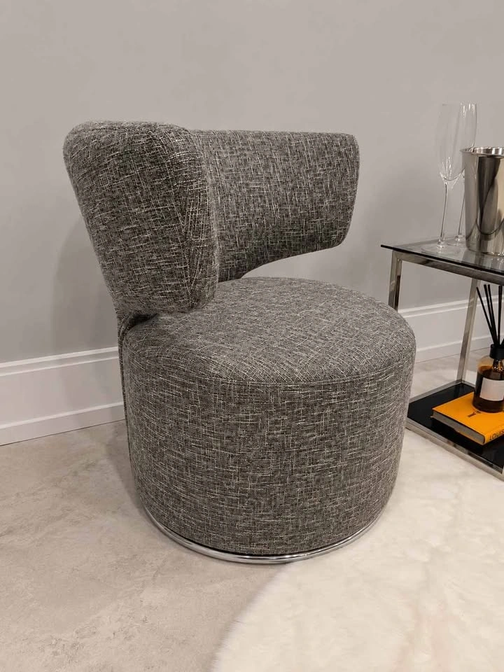 Two Structube Stacy Swivel Barrel Chairs – Grey Tweed - photo 5