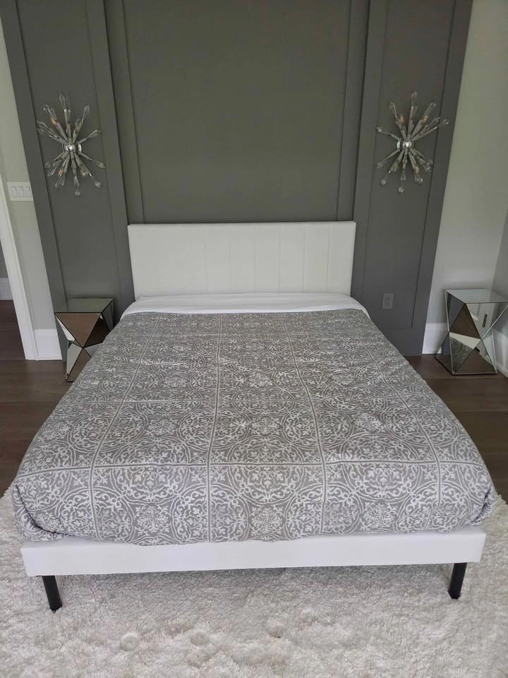 NEW Queen Size Cream White Upholstered Platform Bed Frame - photo 4
