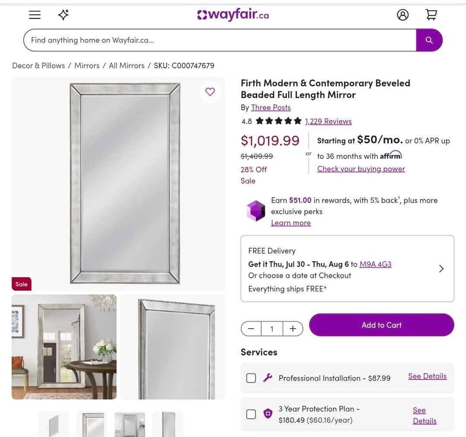 Grand & Elegant Designer Beveled Beaded Floor Mirror 79x44 - photo 2