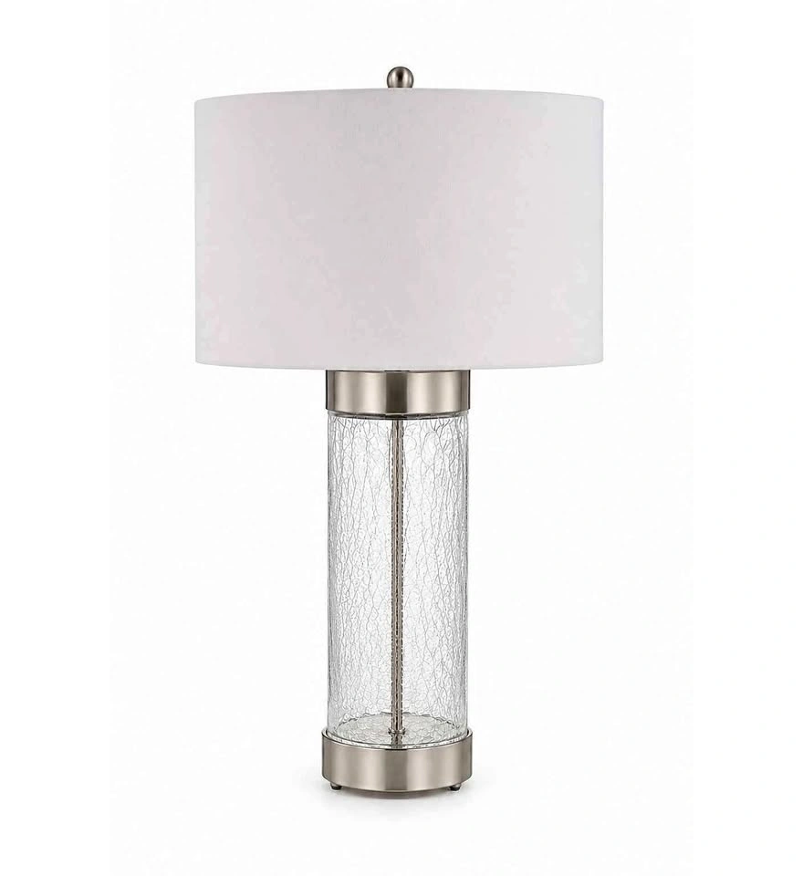 Modern Glam Crackle Glass Table Lamp – White Drum Shade – 24.5"H