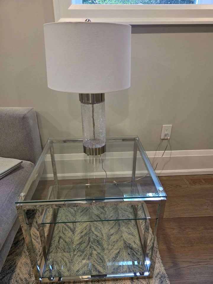 Modern Glam Crackle Glass Table Lamp – White Drum Shade – 24.5"H - photo 2