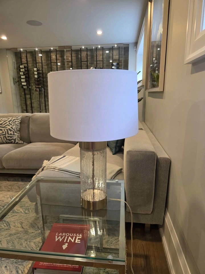 Modern Glam Crackle Glass Table Lamp – White Drum Shade – 24.5"H - photo 3
