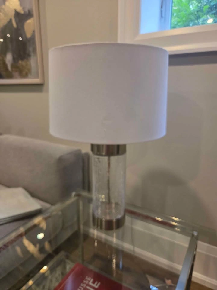Modern Glam Crackle Glass Table Lamp – White Drum Shade – 24.5"H - photo 4