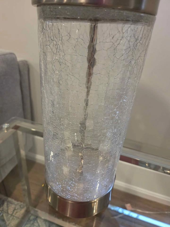 Modern Glam Crackle Glass Table Lamp – White Drum Shade – 24.5"H - photo 5