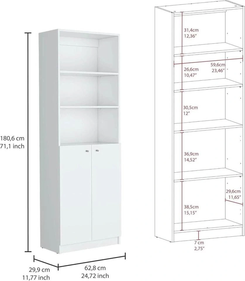 NEW White 2-Door Bookcase with Shelves – Modern Storage Cabinet - photo 2