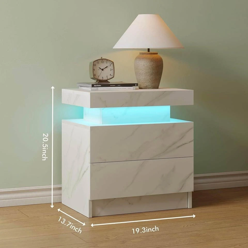 NEW White LED Nightstand with Charging Station & Storage - photo 2