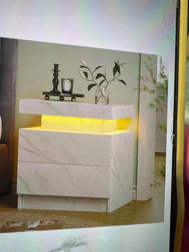 NEW White LED Nightstand with Charging Station & Storage - photo 3