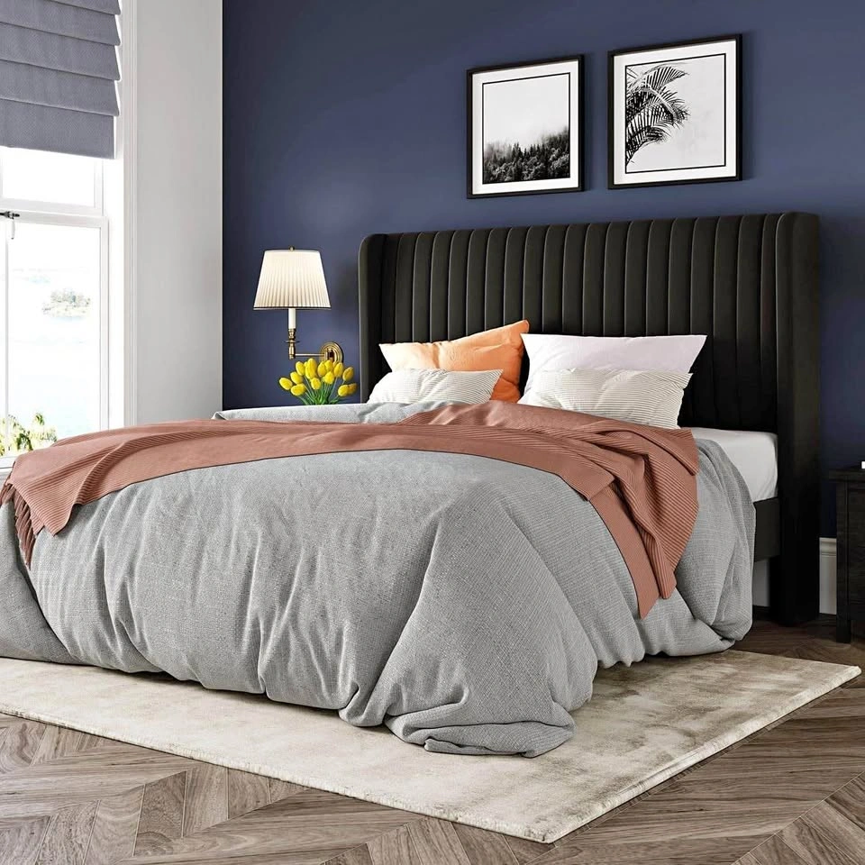 NEW Allewie Velvet Full Bed Frame with Wingback Headboard