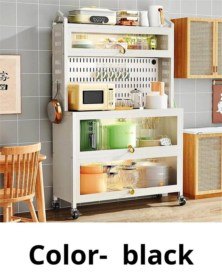 NEW 5-Tier Kitchen Baker’s Rack with Flip Cabinet Doors & Pegboa