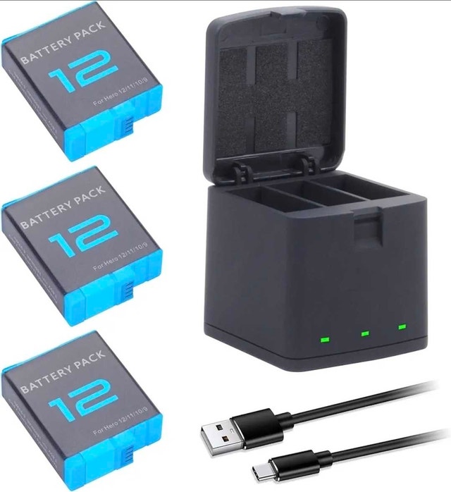 GoPro Camera Battery Charger, 3-Pack for Hero 12,11,10,9