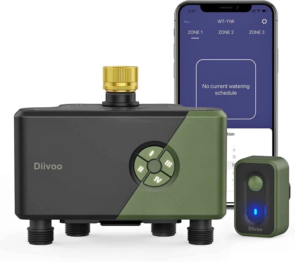 Diivoo 4-Zone WiFi Sprinkler & Hose Timer (Green)