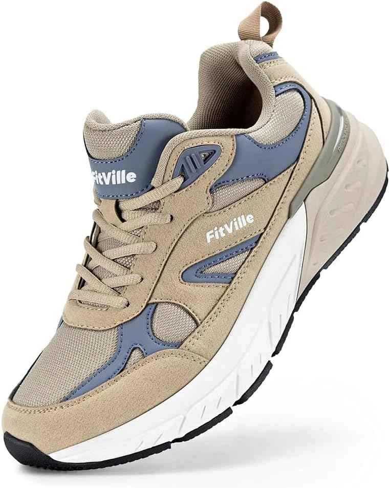 FitVille Mens Walking Shoes (Light Taupe/Steel Blue) Size: 11