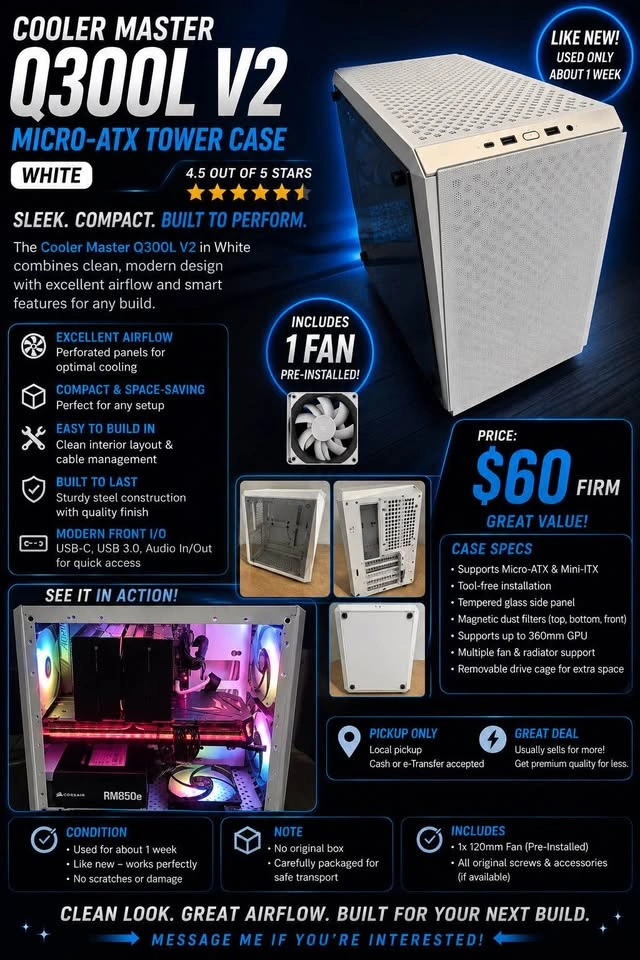 Cooler Master Q300L V2 White Micro-ATX Case - photo 2