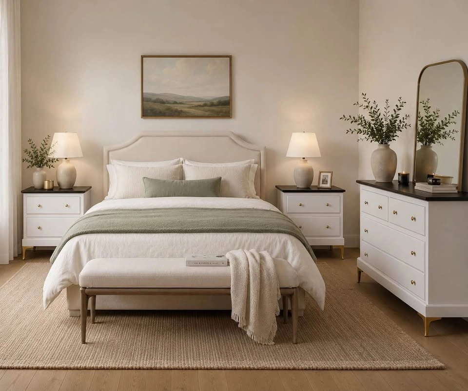 Real Pine, Modern Cream & Walnut 3-Piece Bedroom Set - photo 2