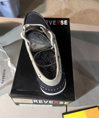 Reverse Men's Boat Shoes Size 12 Navy/White Canvas Lace-Up