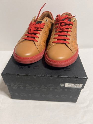 MCM Visetos Logo Low Top Lace-Up Athletic Sneakers Brown Red - photo 2