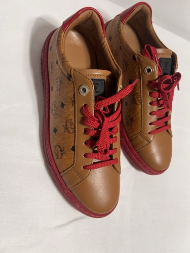 MCM Visetos Logo Low Top Lace-Up Athletic Sneakers Brown Red - photo 4